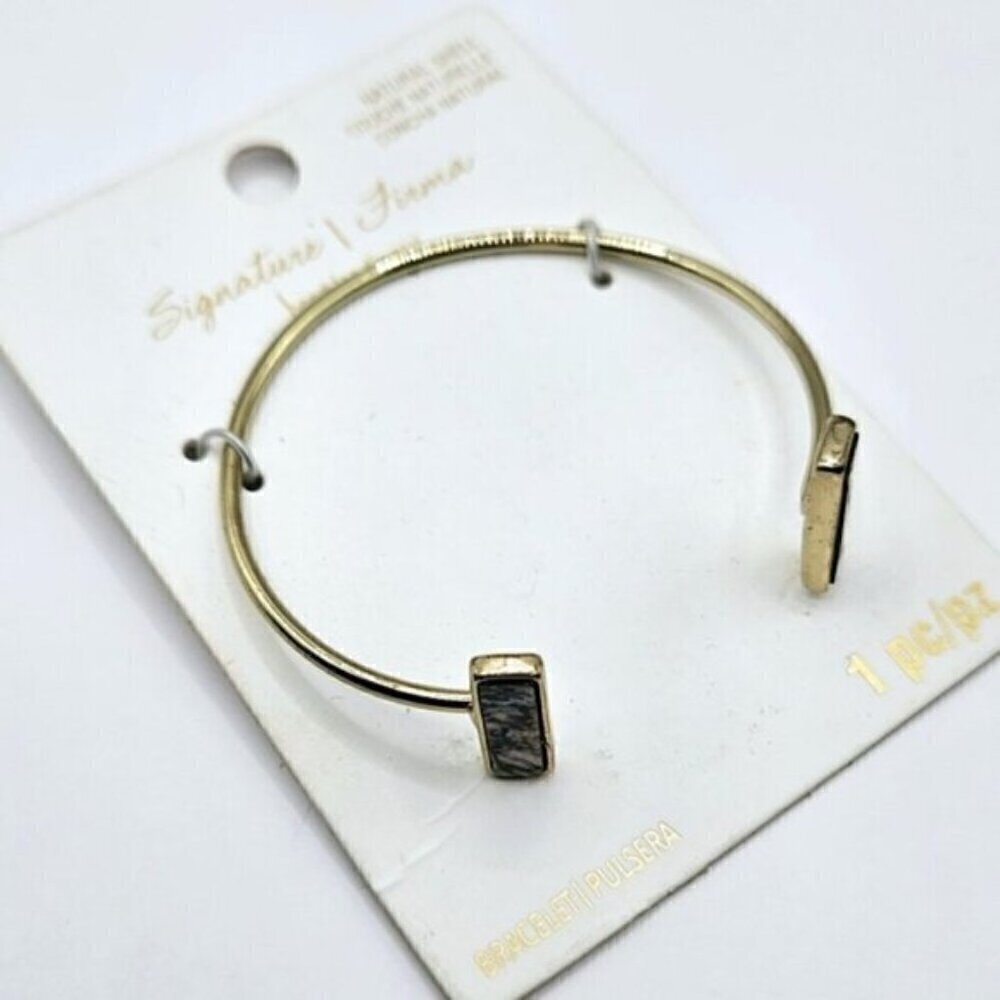 Bead Landing Signature Gold Tone Natural Shell Open Cuff Bracelet